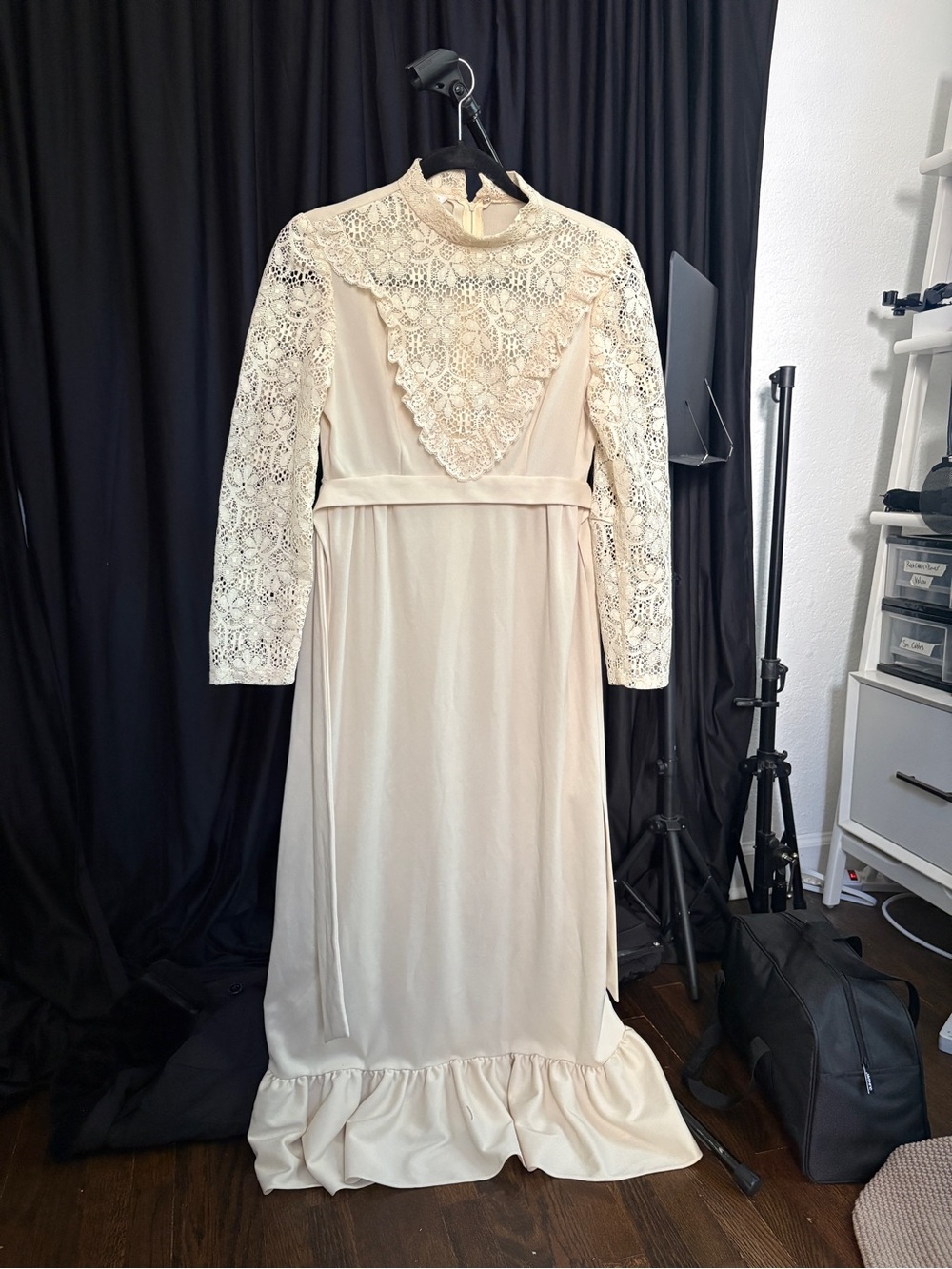 jcpenney Ivory Lace Yoke Long Sleeve Maxi Dress
